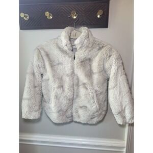 Nike Sports Wear Kids Faux Fleece Check Jacket Size XS Light‎ Bone DV3252-072